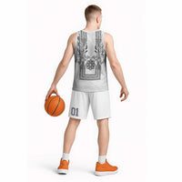 Philippines Barong Style Basketball Jersey with Polynesian Art and Leaf Motif Black-White Color LT03 - Polynesian Pride