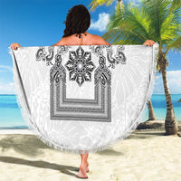 Philippines Barong Style Beach Blanket with Polynesian Art and Leaf Motif Black-White Color LT03 - Polynesian Pride