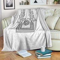 Philippines Barong Style Blanket with Polynesian Art and Leaf Motif Black-White Color LT03 White - Polynesian Pride