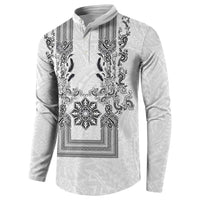 Philippines Barong Style Button Sweatshirt with Polynesian Art and Leaf Motif Black-White Color LT03 - Polynesian Pride