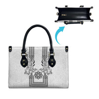 Philippines Barong Style Leather Bag with Polynesian Art and Leaf Motif Black-White Color