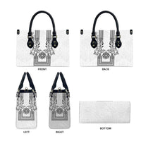 Philippines Barong Style Leather Bag with Polynesian Art and Leaf Motif Black-White Color