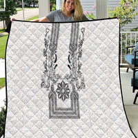 Philippines Barong Style Quilt with Polynesian Art and Leaf Motif Black-White Color LT03 White - Polynesian Pride