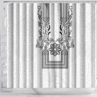 Philippines Barong Style Shower Curtain with Polynesian Art and Leaf Motif Black-White Color LT03 - Polynesian Pride