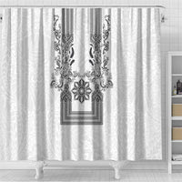 Philippines Barong Style Shower Curtain with Polynesian Art and Leaf Motif Black-White Color LT03 - Polynesian Pride