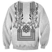 Philippines Barong Style Sweatshirt with Polynesian Art and Leaf Motif Black-White Color