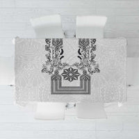 Philippines Barong Style Tablecloth with Polynesian Art and Leaf Motif Black-White Color LT03 White - Polynesian Pride