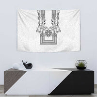 Philippines Barong Style Tapestry with Polynesian Art and Leaf Motif Black-White Color LT03 - Polynesian Pride
