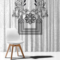 Philippines Barong Style Window Curtain with Polynesian Art and Leaf Motif Black-White Color