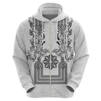 Philippines Barong Style Zip Hoodie with Polynesian Art and Leaf Motif Black-White Color LT03 - Polynesian Pride