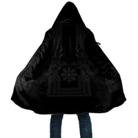 Philippines Barong Style Cloak with Polynesian Art and Leaf Motif Black Color