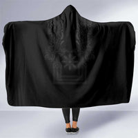 Philippines Barong Style Hooded Blanket with Polynesian Art and Leaf Motif Black Color