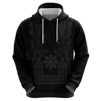 Philippines Barong Style Hoodie with Polynesian Art and Leaf Motif Black Color