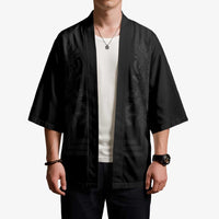Philippines Barong Style Kimono with Polynesian Art and Leaf Motif Black Color LT03 - Polynesian Pride