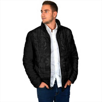 Philippines Barong Style Padded Jacket with Polynesian Art and Leaf Motif Black Color