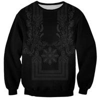 Philippines Barong Style Sweatshirt with Polynesian Art and Leaf Motif Black Color LT03 Unisex Black - Polynesian Pride