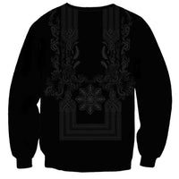 Philippines Barong Style Sweatshirt with Polynesian Art and Leaf Motif Black Color LT03 - Polynesian Pride
