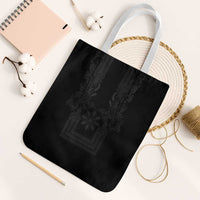 Philippines Barong Style Tote Bag with Polynesian Art and Leaf Motif Black Color LT03 White Strap One Size Black - Polynesian Pride