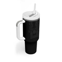 Philippines Barong Style Tumbler With Handle with Polynesian Art and Leaf Motif Black Color