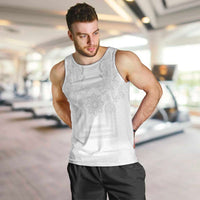 Philippines Barong Style Men Tank Top with Polynesian Art and Leaf Motif White Color