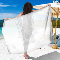 Philippines Barong Style Sarong with Polynesian Art and Leaf Motif White Color