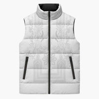 Philippines Barong Style Sleeveless Puffer Jacket with Polynesian Art and Leaf Motif White Color LT03 Unisex White - Polynesian Pride