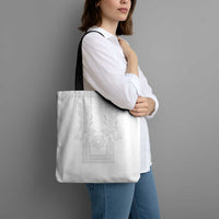 Philippines Barong Style Tote Bag with Polynesian Art and Leaf Motif White Color