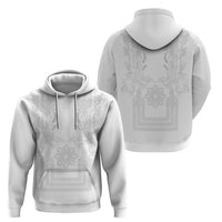 Philippines Barong Style Zip Hoodie with Polynesian Art and Leaf Motif White Color