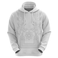 Philippines Barong Style Zip Hoodie with Polynesian Art and Leaf Motif White Color