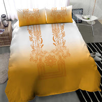 Philippines Barong Style Bedding Set with Polynesian Art and Leaf Motif Yellow Color
