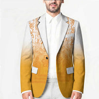 Philippines Barong Style Blazer with Polynesian Art and Leaf Motif Yellow Color