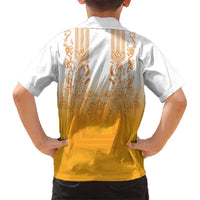 Philippines Barong Style Family Matching Mermaid Dress and Hawaiian Shirt with Polynesian Art and Leaf Motif Yellow Color LT03 - Polynesian Pride