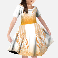 Philippines Barong Style Family Matching Mermaid Dress and Hawaiian Shirt with Polynesian Art and Leaf Motif Yellow Color LT03 Daughter's Dress Yellow - Polynesian Pride