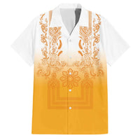 Philippines Barong Style Family Matching Mermaid Dress and Hawaiian Shirt with Polynesian Art and Leaf Motif Yellow Color LT03 Dad's Shirt - Short Sleeve Yellow - Polynesian Pride