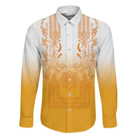 Philippines Barong Style Family Matching Mermaid Dress and Hawaiian Shirt with Polynesian Art and Leaf Motif Yellow Color LT03 Dad's Shirt - Long Sleeve Yellow - Polynesian Pride