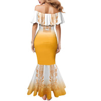 Philippines Barong Style Family Matching Mermaid Dress and Hawaiian Shirt with Polynesian Art and Leaf Motif Yellow Color LT03 - Polynesian Pride