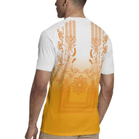 Philippines Barong Style Rugby Jersey with Polynesian Art and Leaf Motif Yellow Color