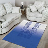 Philippines Barong Style Area Rug with Polynesian Art and Leaf Motif Blue Color