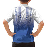 Philippines Barong Style Family Matching Mermaid Dress and Hawaiian Shirt with Polynesian Art and Leaf Motif Blue Color LT03 - Polynesian Pride