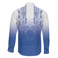 Philippines Barong Style Family Matching Mermaid Dress and Hawaiian Shirt with Polynesian Art and Leaf Motif Blue Color LT03 - Polynesian Pride