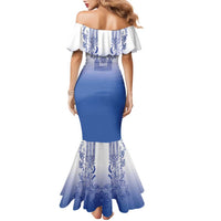 Philippines Barong Style Family Matching Mermaid Dress and Hawaiian Shirt with Polynesian Art and Leaf Motif Blue Color LT03 - Polynesian Pride