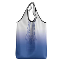 Philippines Barong Style Grocery Bag with Polynesian Art and Leaf Motif Blue Color