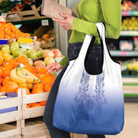 Philippines Barong Style Grocery Bag with Polynesian Art and Leaf Motif Blue Color