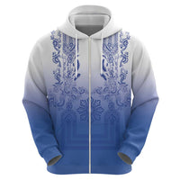 Philippines Barong Style Hoodie with Polynesian Art and Leaf Motif Blue Color