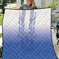 Philippines Barong Style Quilt with Polynesian Art and Leaf Motif Blue Color