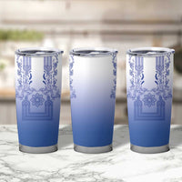 Philippines Barong Style Tumbler Cup with Polynesian Art and Leaf Motif Blue Color