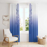 Philippines Barong Style Window Curtain with Polynesian Art and Leaf Motif Blue Color