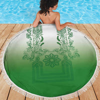 Philippines Barong Style Beach Blanket with Polynesian Art and Leaf Motif Green Color LT03 - Polynesian Pride