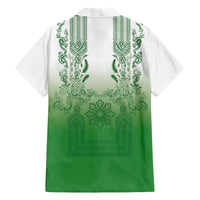 Philippines Barong Style Family Matching Summer Maxi Dress and Hawaiian Shirt with Polynesian Art and Leaf Motif Green Color LT03 - Polynesian Pride