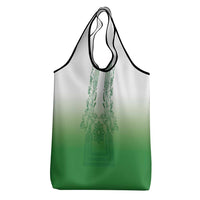 Philippines Barong Style Grocery Bag with Polynesian Art and Leaf Motif Green Color